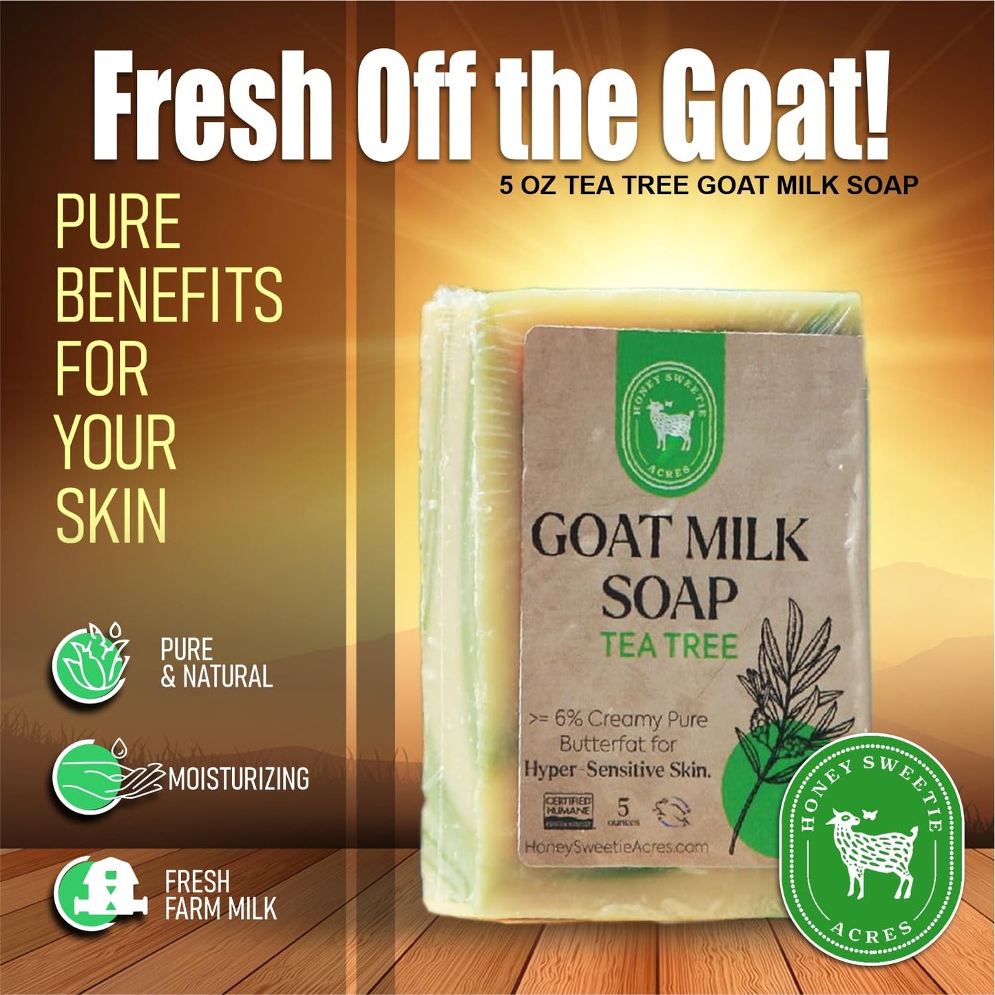 Honey Sweetie Acres Tea Tree Goat Milk Soap, 5 oz Bar