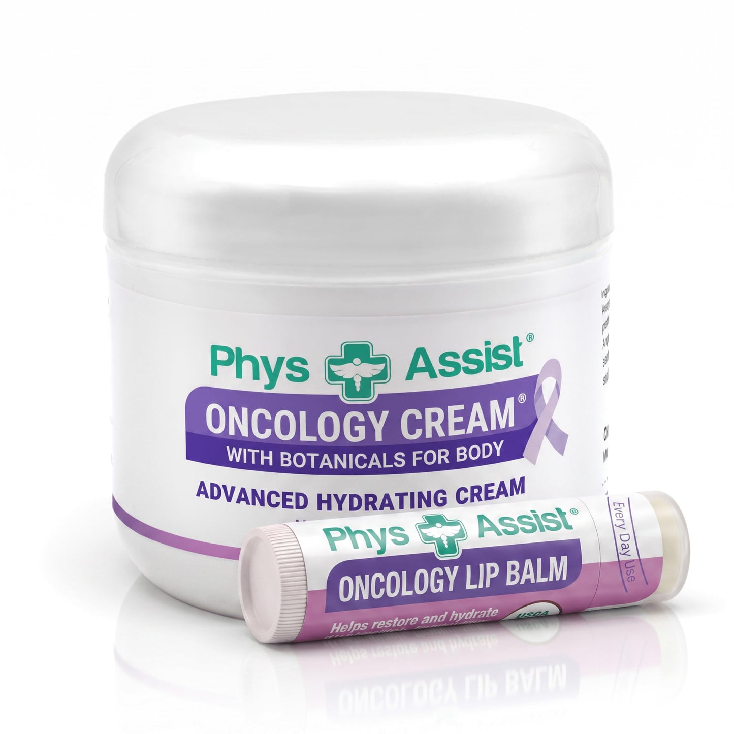 PhysAssist Oncology Cream with Botanicals for Body 4 oz + Lip Balm. Skin Therapy Set for Dry, Sensitive & Stressed Skin – Hydrating Body Cream & Moisturizing Lip Care. Clinically test. Non Irritant