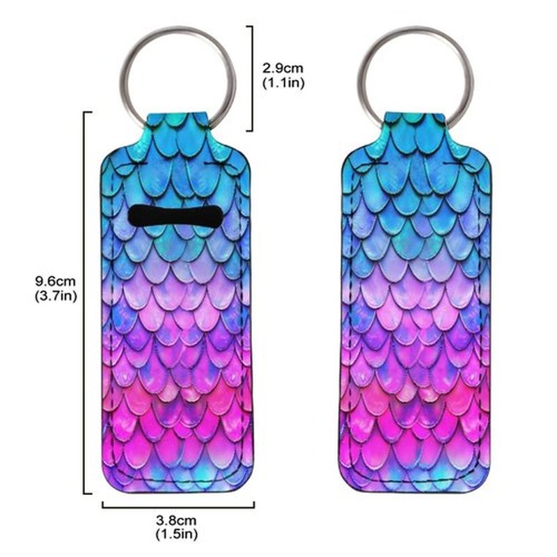 SEANATIVE Mermaid Scales 5 PCS Lipstick Holder Keychain Chapstick Holder Lip Balm Holder Keyring Portable Neoprene Lipstick Holder Lipstick Pouch with Metal Key Ring for Travel Carry Lipstick