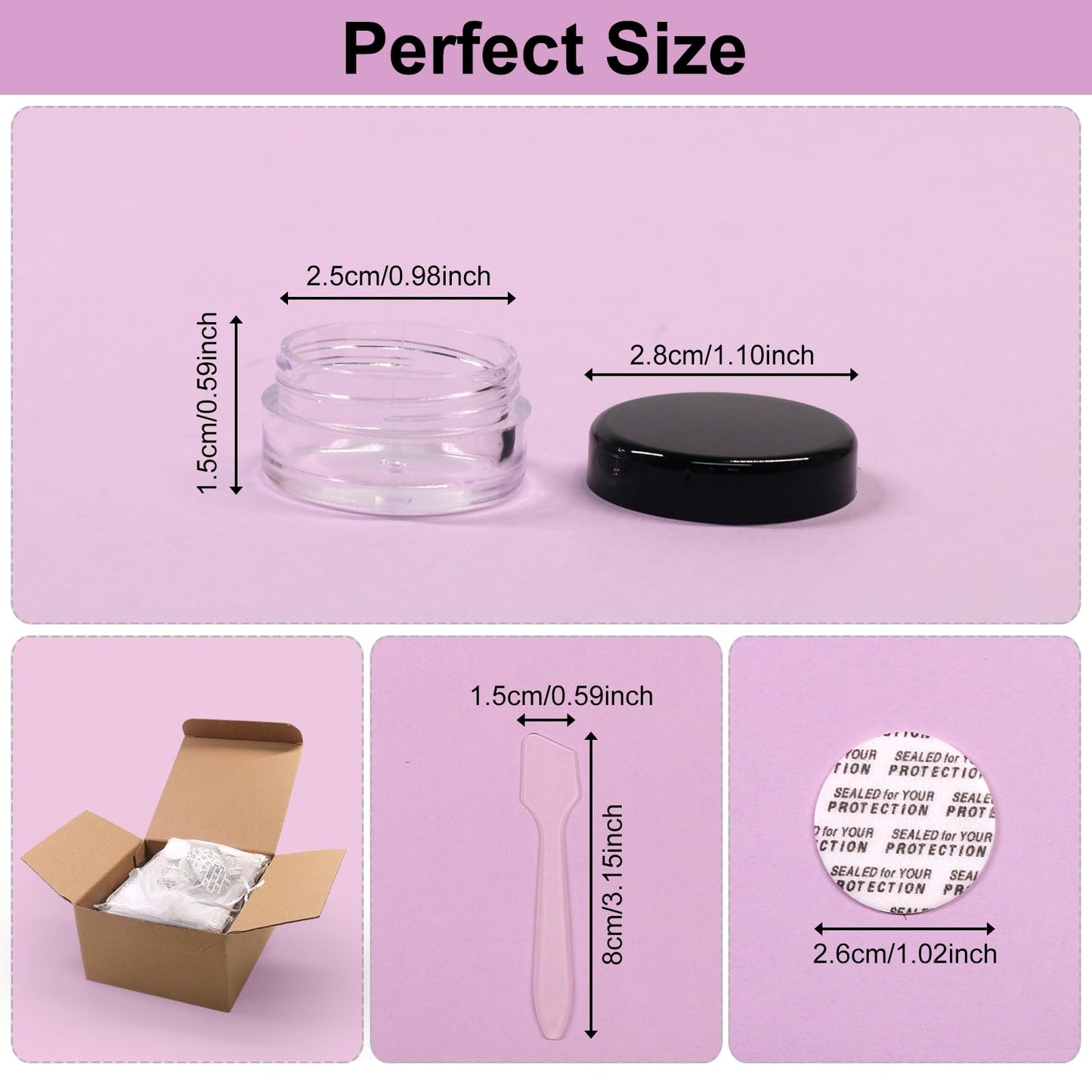 SumDirect 5 Gram Cosmetic Containers - 100Pcs Sample Jars with Lids, Small Plastic Makeup Sample Containers with 10Pcs Organza Bags and a Scoop