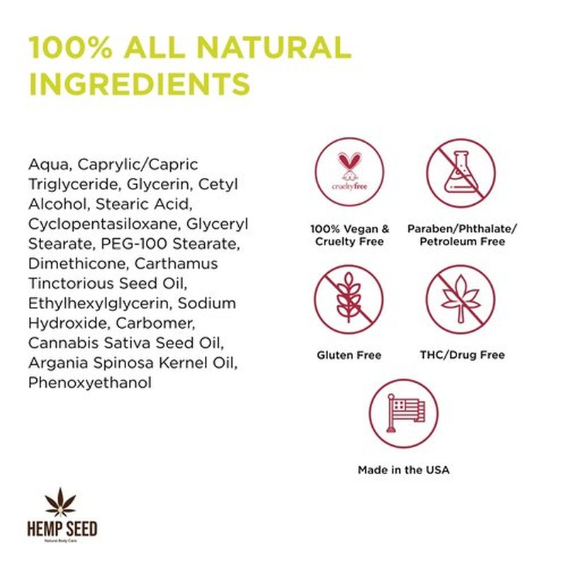 Hemp Seed Hand & Body Lotion, Unscented - 16 oz. - Soothe Dry Skin - Argan Oil, Hemp Seed Oil - Light, Non-Greasy Formula - Vegan & Cruelty Free