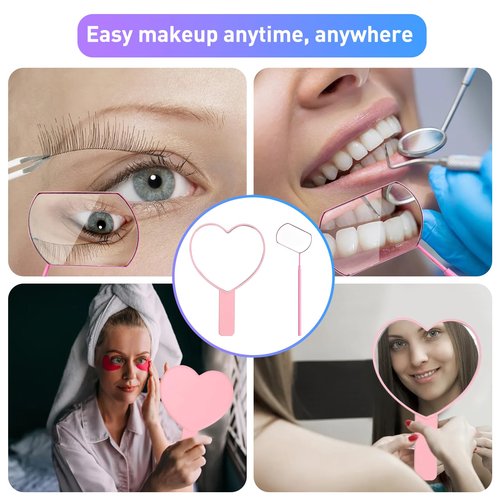 TBWHL Heart-Shaped Travel Handheld Mirror, Cosmetic Hand Mirror with Handle Hand Held Mirror for Women Girls (Lash Mirror & Heart Mirror, 2)