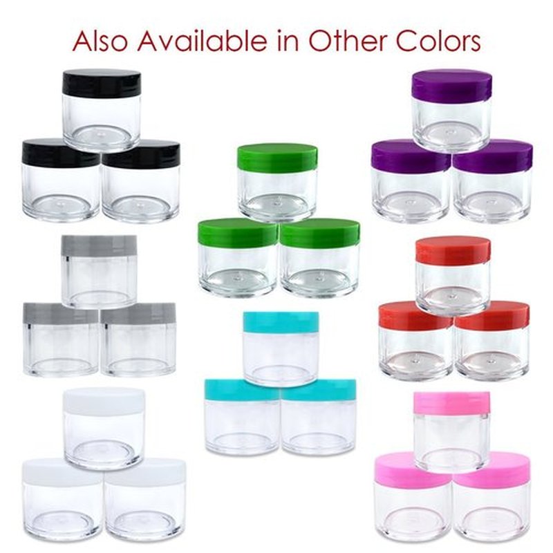 Beauticom 30g/30ml (1 fl. oz.) Double Wall Clear Plastic Leak Proof Jars with Flat Top Lids for Creams, Lotions, Make Up, Powders, Glitters, and more... (Color: Black Lid, Pieces: 24)