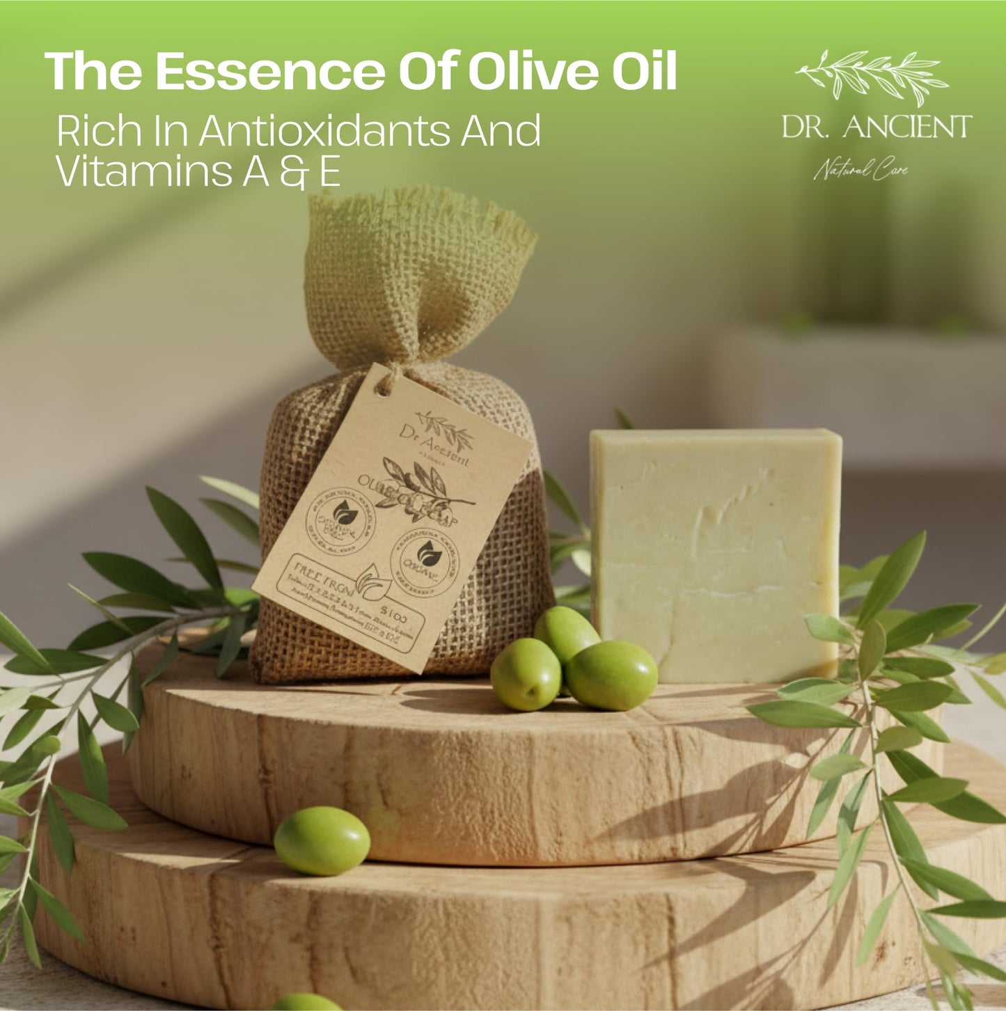Dr.Ancient Olive Oil Soap Bar, Organic Soap Bars Handcrafted the Traditional Way, Natural Chemical-Free, Vegan, Used for Face Wash, Body Wash, Hand Cleansing and Skin Care, Gentle Cleanser