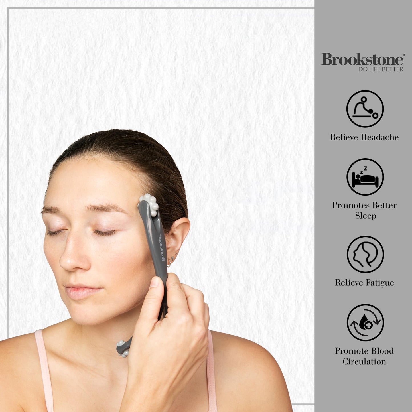 Brookstone Dual-Sided Scalp & Head Massager - Premium Scalp & Temple Relief - Roller Massager for Stress Relief & Relaxation - Ergonomic Massage Roller Tool (Grey)