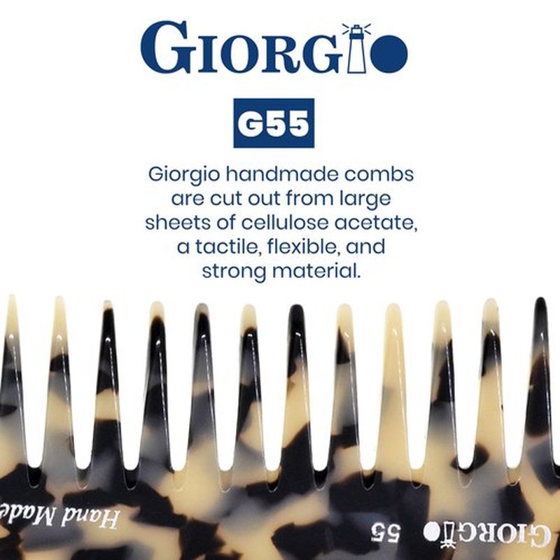 Giorgio G55 Wide Tooth Comb for Wet Hair Detangling Comb, Hair Comb for Thin to Medium Thickness Hair Detangler, Hair Combs for Women, Handmade Large Tooth Comb Rake Comb Saw-Cut and Hand Polished