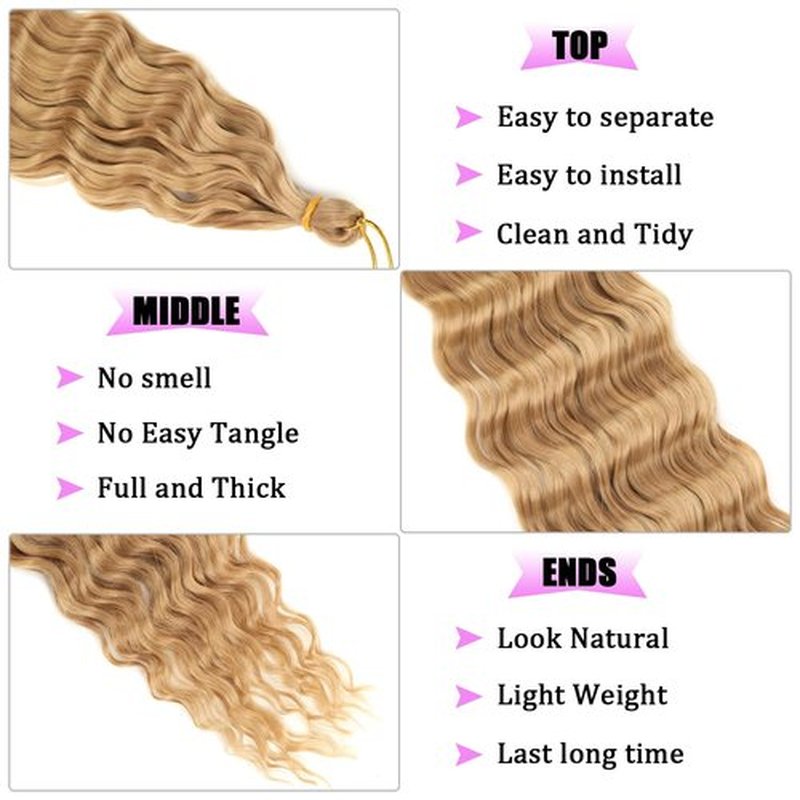 ZRQ 30 Inch Ocean Wave Crochet Hair 7Packs Light Brown Long Deep Wave Crochet Hair For Beach Curl Braiding Hair, Curly Wavy Deep Twist Wave Braiding Hair Extensions For Women #27