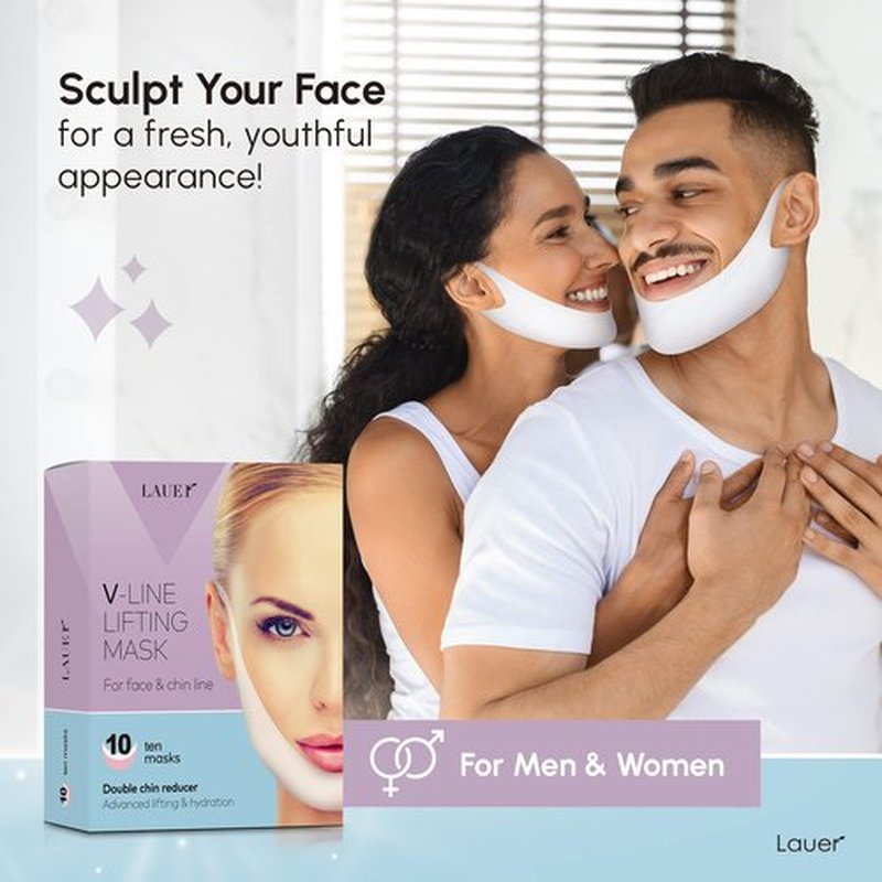 V Shaped Contouring Face Mask Line Shaping Lifting Belt Neck Reduction Jawline Lift Tape Enhancer Face Patch Firming Tightening Skin Chin Up Sculpting Collagen Mask Hyaluronic Acid Aloe Vera 10 pcs