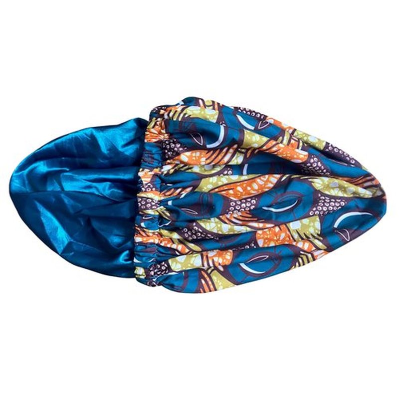 Melanin Crown Silk Hair Wrap for Sleeping – Premium Satin Hair Bonnet for Sleeping – Universal Fit Bonnet for Curly Hair Protects Against Breakage – Beautiful Colorful Designs Satin Sleep Cap Teal