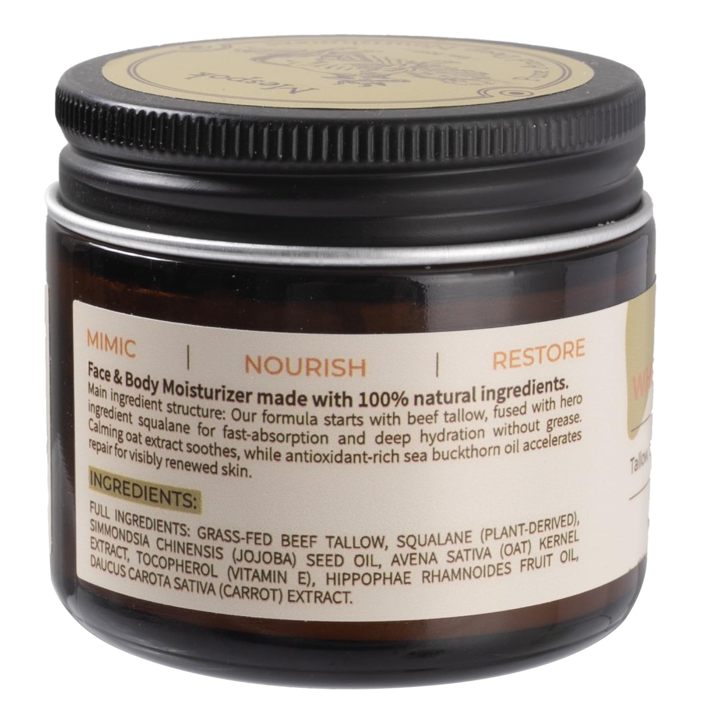 Mespok Tallow Balm, 100% Grass-Fed Beef Tallow for Skin -1.5oz Unscented
