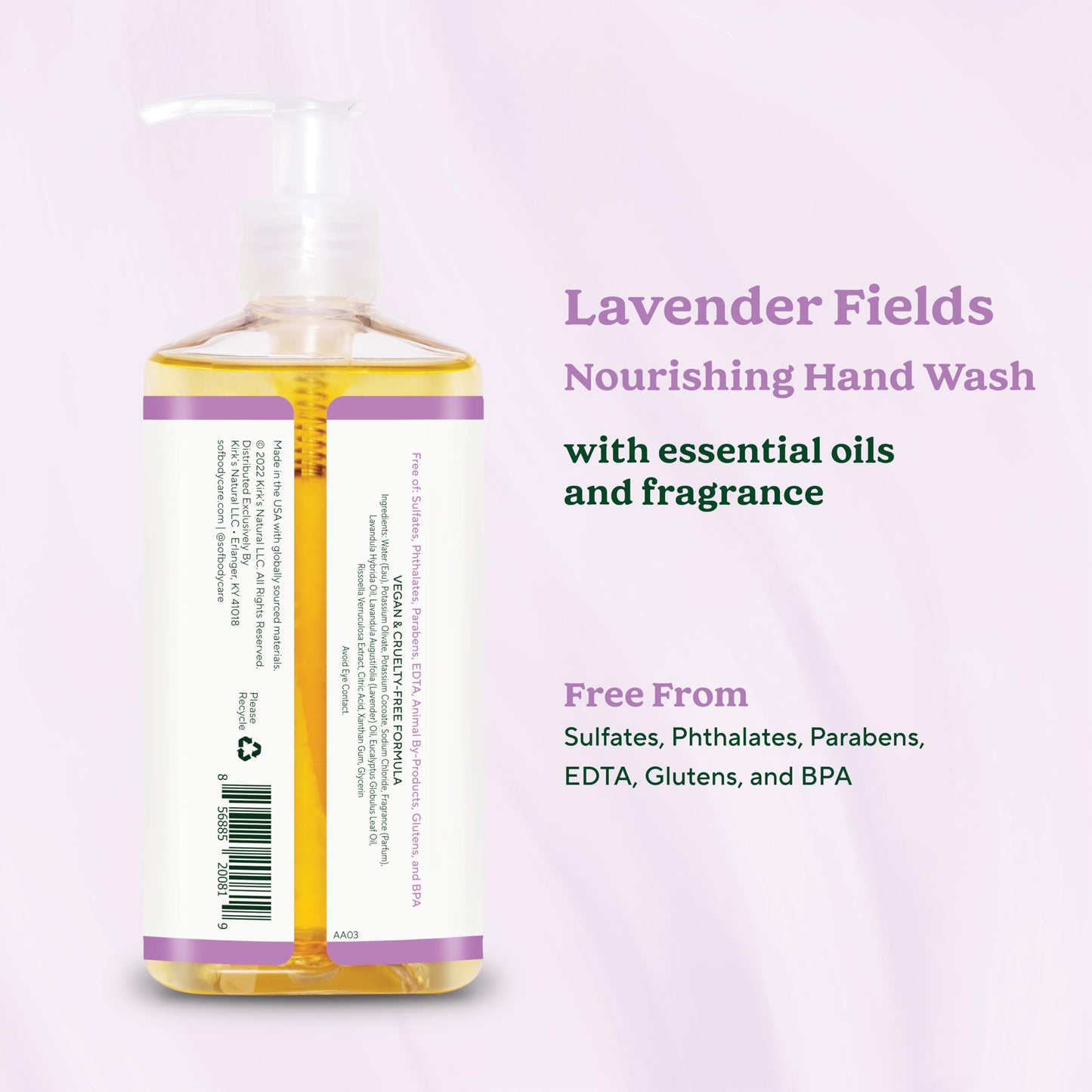 South Of France SoF Nourishing Hand Wash - With Moisturizing Sea Algae, Coconut & Olive Oil- Vegan & Non GMO- Free From Phthalates, Sulfates & Parabens- Lavender Fields - 8 oz Bottle 3 Pack