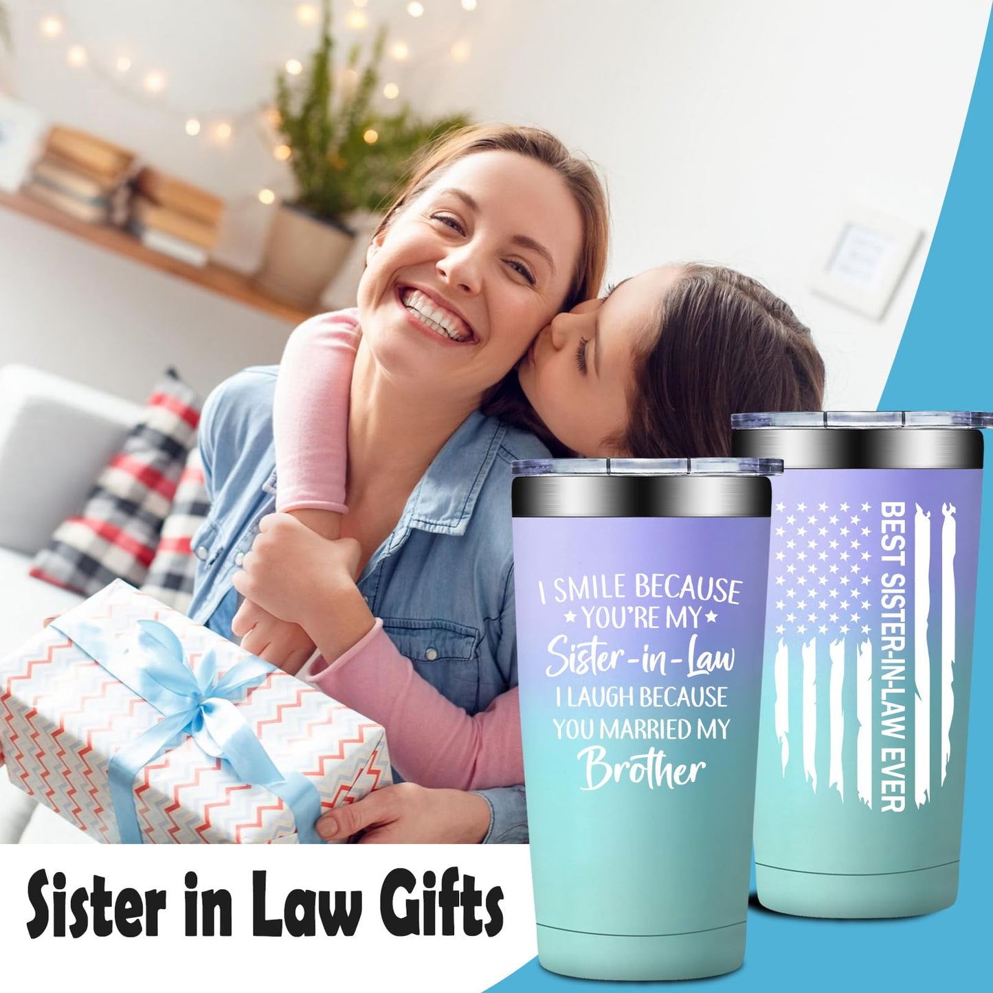 Grifarny Sister in Law Gifts - Birthday, Mothers Day, Christmas, Gifts for Sister in Law - I Smile Because You are My Sisteinlaw Tumbler 20oz