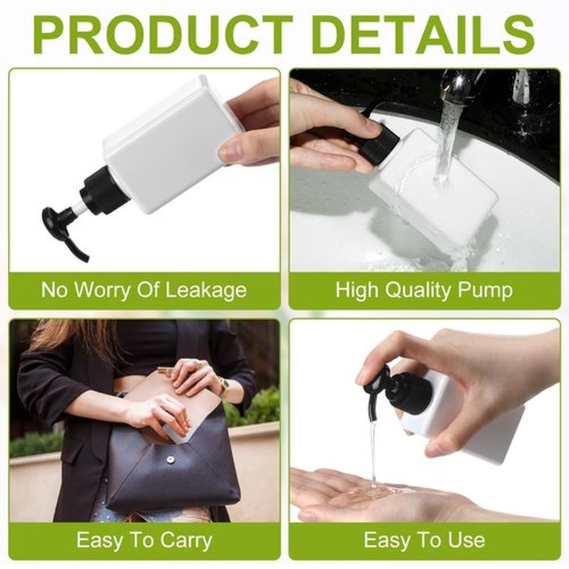 Domensi 12 Pcs 100ml /3.4 oz Pump Bottle Mini Travel Bottles Small Dispenser Bottles Plastic Pump Lotion Dispenser Empty Bottle Square Dispenser Travel Size Containers Toiletries (White)