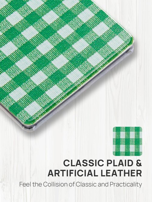 OMIRO Compact Mirror, Unique Plaid Pattern PU Leather 1X/3X Magnification, Ultra Portable for Purses, 2.4" W x 3.4" L, Green Plaid