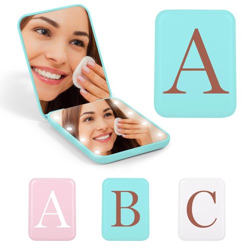 STINI Birthday Gifts for Women Girl - Personalized for Mom Sister Aunt Niece Her Daughter Friend, Compact Blue Lighted 1X/3X Magnification Makeup Mirror Initial A