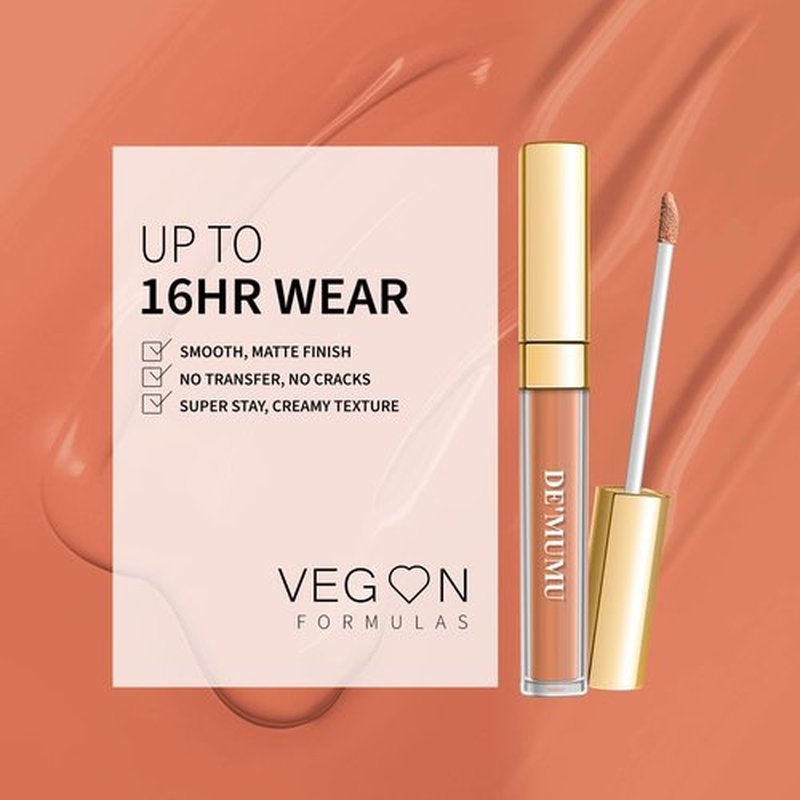 DE'MUMU Peach Lipstick Matte for Women Superstay Nude Long Lasting Lipstick Smudgeproof Liquid Lipsticks Cruelty Free Lip Makeup (DM14 Peach Nude)