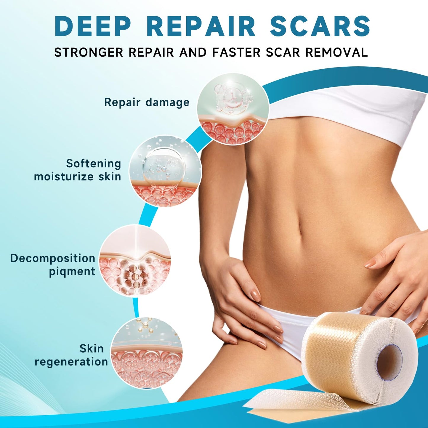 Rvlaim Medical Grade Silicone Scar Sheets (1.6”x 60” Roll-1.5M), Professional Silicone Scar Tape for Surgical C-Section, Keloid, Burn & Acne Scars - Reusable, Waterproof, Stickiness Upgrade