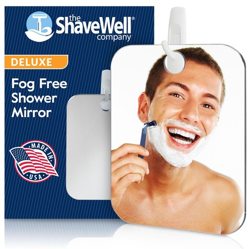 The Shave Well Company Deluxe Anti-Fog Shaving Mirror | Fogless Bathroom Shower Mirror with Handheld Option for Men and Women | Hanging Shower Mirror Includes Long-Lasting Removable Adhesive Hook