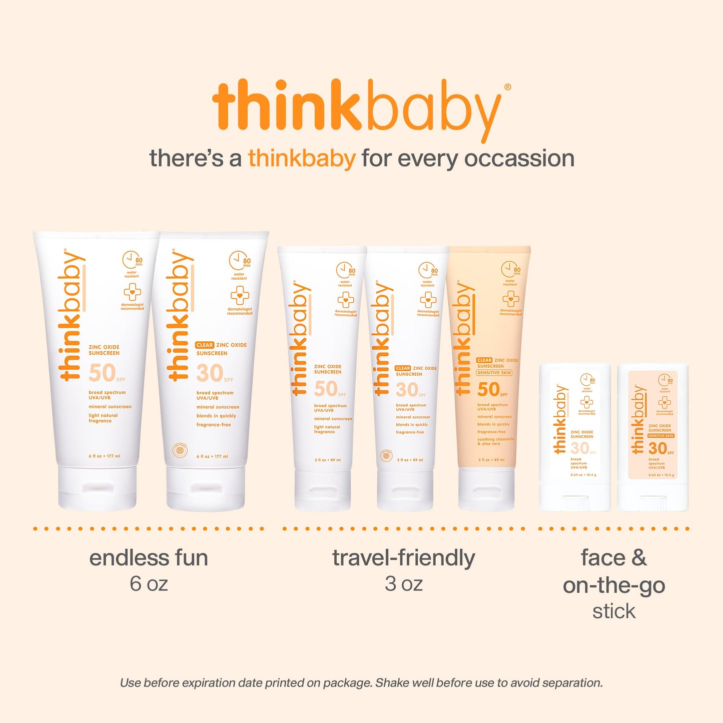 Thinkbaby SPF 30 Kids Sunscreen Stick for Sensitive Skin, 0.64 oz, Baby Sunscreen with Non-Nano Zinc Oxide 24%, Broad Spectrum UVA/UVB Protection, 80-Minute Water Resistant, Reef Friendly SPF Stick