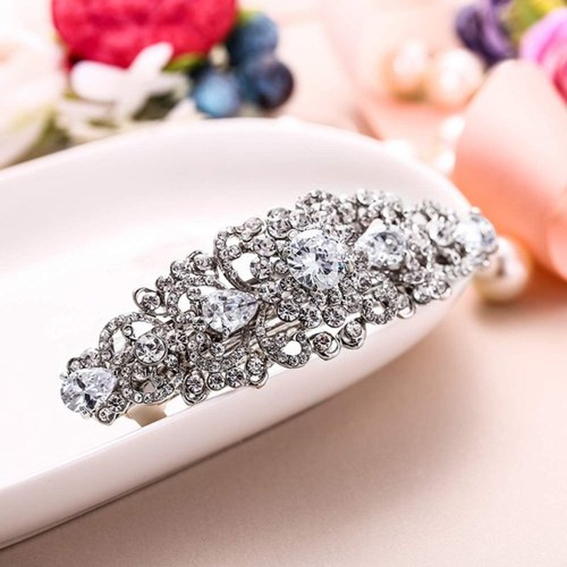 EVER FAITH Wedding Hair Accessory for Bride Austrian Crystal CZ Bridal Art Deco Flower Vine Hair Barrette Clip for Women
