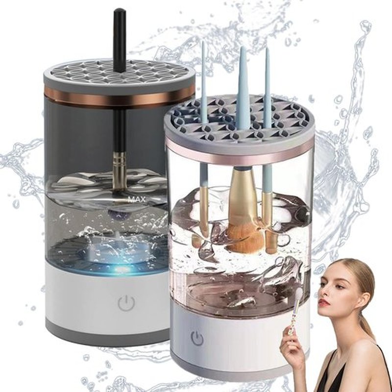 Beauty Swirl Cosmetic Brush Cleaner, The Cozy Luna Makeup Brush Cleaner, Electric Make Up Brush Cleaner Machine, Rechargeable & Deep Spinning Cleaning (White & Black,Plug-in Type)