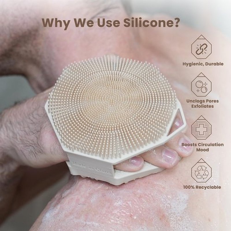 iTokGoK® Silver-Infused 2-in-1 Silicone Body Scrubber, Double-Sided Design Body Brush Silicone Scrubber Exfoliating Brushes for Sensitive Skin for Showering for Women Silicone Loofah- Sand Pink