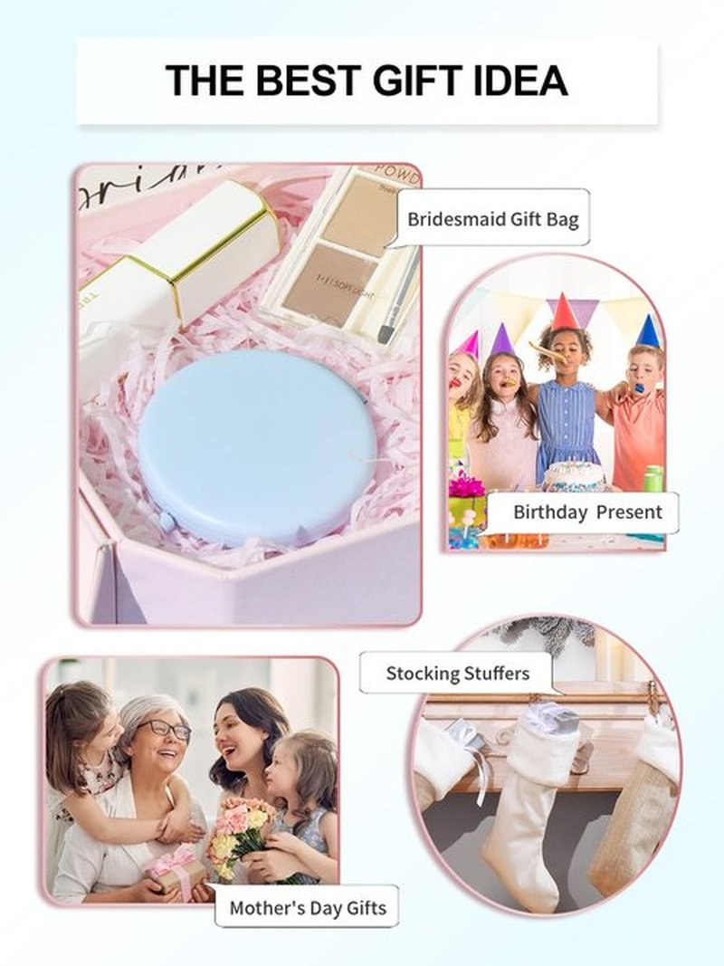 Getinbulk Compact Mirror for Purse, Set of 2 Double-Sided 1X/2X Magnifying Metal Pocket Makeup Mirrors(Round, Light Blue)