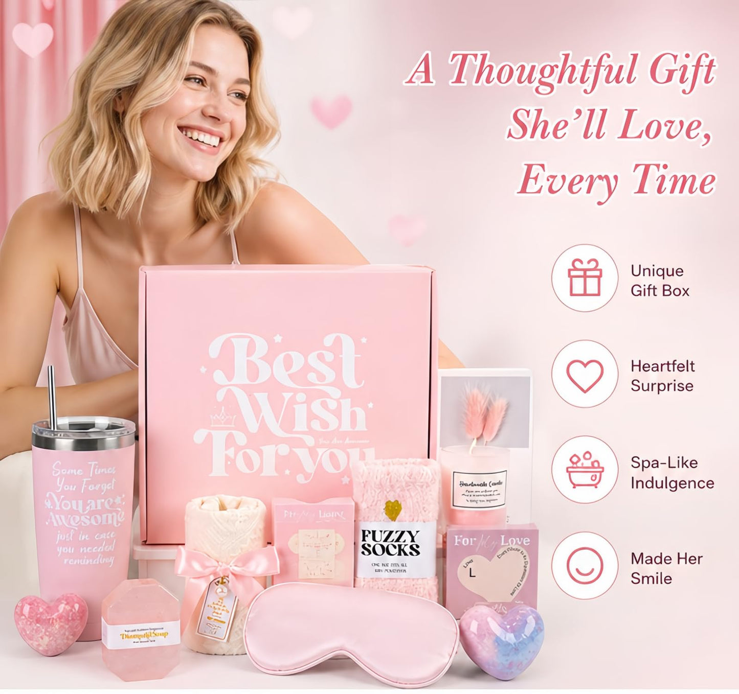 Birthday Gifts for Women Her Friend Sister Wife Grandma, Relaxing Spa Gift Basket, Luxury Self Care Bath Set for Her - Best Wish for You