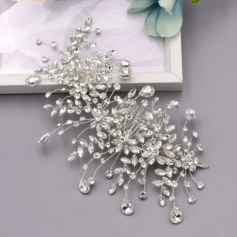 wedding tiara bridal hair piece silver rhinestone hair accessory for ladies,Rhinestone Bridal Bridesmaid Hair Comb Accessories (Silver One on the Left)
