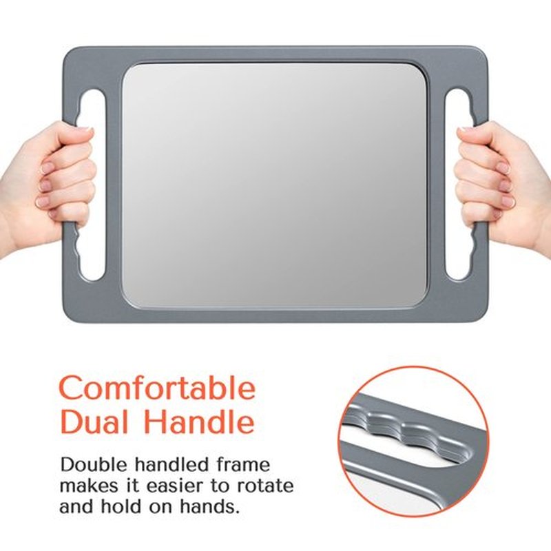 TASALON Unbreakable Hand Mirror with Double Handle- Large Handheld Barber Mirror for Hair and beauty Salon - Durable Hand Held Mirrors for barbershop - Haircut Mirror with Double Handgrip- Silver Gray