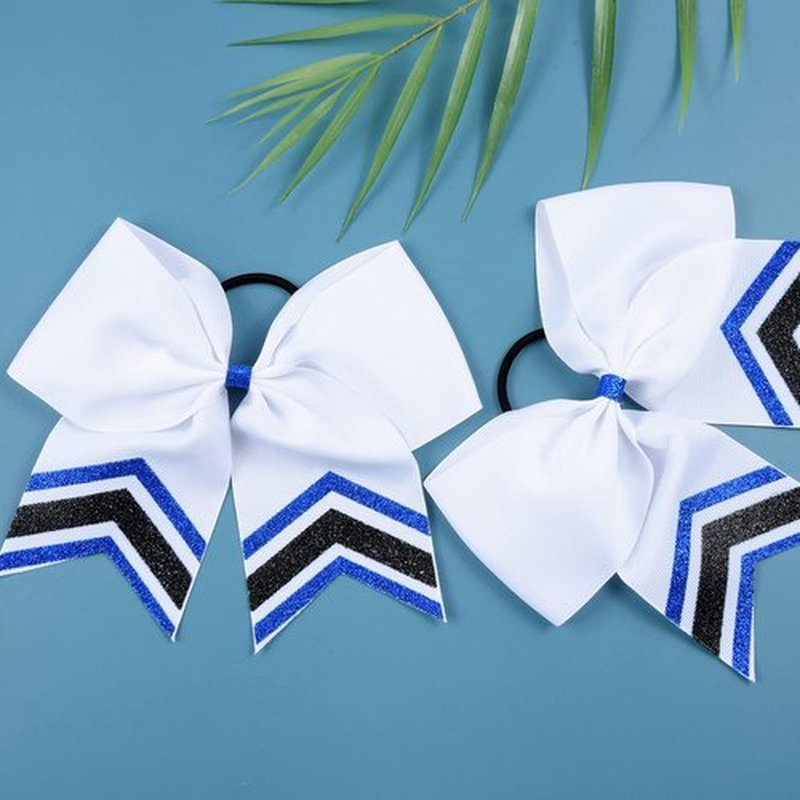 DEEKA 8PCS Large Glitter Cheer Bows Shiny 7" Cheer Hair Bows Ponytail Holder Handmade for Cheerleader Girls Softball Sports -Royal Blue/Black