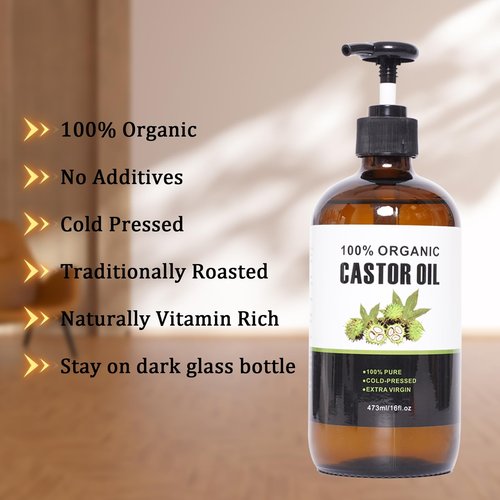 Allcucut Castor Oil Organic(16fl.oz/473ml in Glass Bottle), Growth for Hair Eyelashes Eyebrows, Organic Cotton Castor Oil Pack Wrap for Hair Neck Dark Circles, Gifts for Her Women