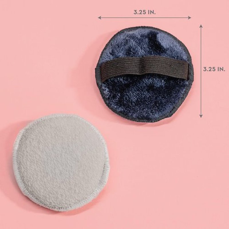 S&T INC. Gentle Face Scrubbers, Dual Sided Face Exfoliators with Elastic Strap, 3.3 Inch Diameter, 2 Pack, Navy/Grey