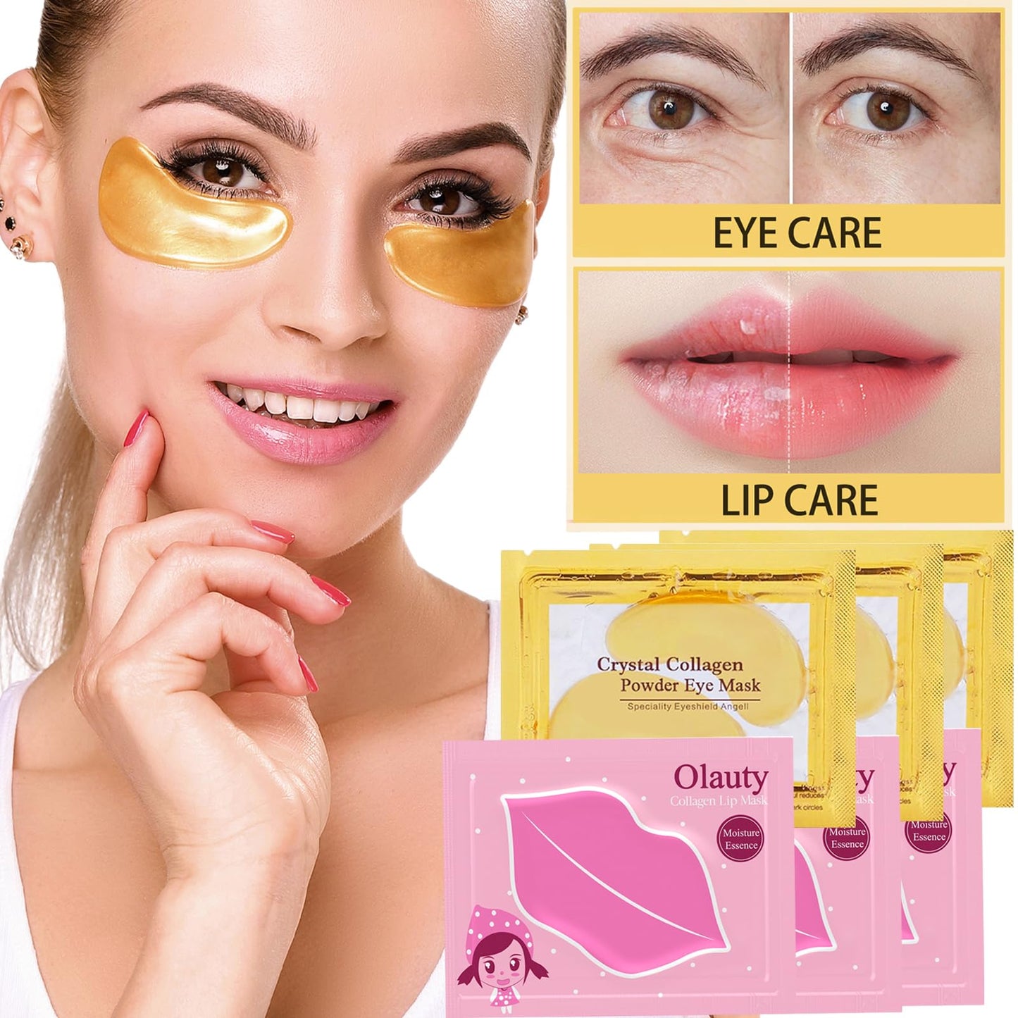 BliBling 30 Pairs Lip Masks & Eye Masks, 24K Gold Gel Under Eye Patches for Puffy Eyes, Nourishing Collagen Crystal Lip & Eye Mask Set for Girls, Skincare, Bulk Gifts for Women Men, Stocking Stuffers