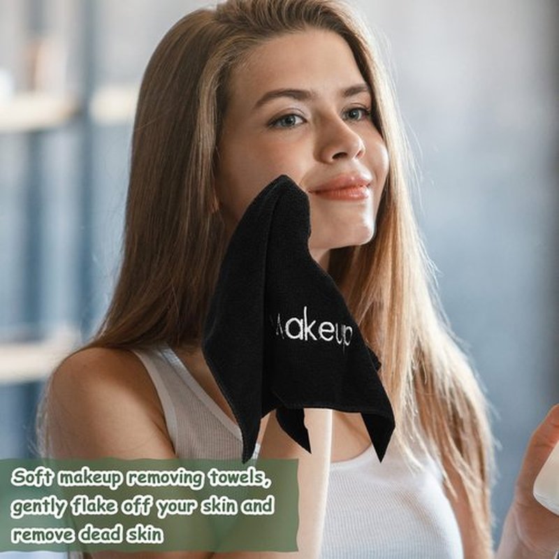 Shimeyao 20 Pack Makeup Washcloths Microfiber Makeup Remover Towels Reusable Quick Dry Face Wash Cloth Soft Washable Fingertip Facial Makeup Towels for Cleansing Hand and Make Up,13x13 Inch(Black)