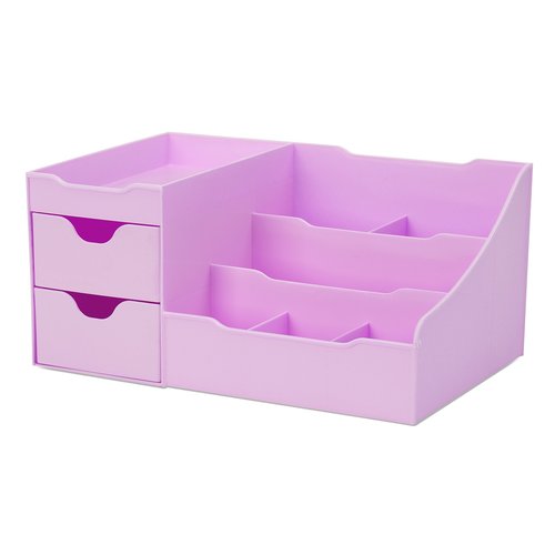 Uncluttered Designs Makeup Organizer With Drawers - Modern Countertop Storage for Cosmetics - Chic Vanity Holder for Perfume, Skincare, Brush, Lipstick, Nail Polish Organization & Display (Purple)