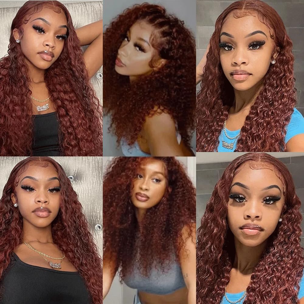 #33 Bundles Human Hair Reddish Brown Deep Wave Human Hair Bundles Copper Red Bundles Human Hair 3 Bundles 8 10 12 Inch Color #33 Deep Curly Bundles Hair Weave