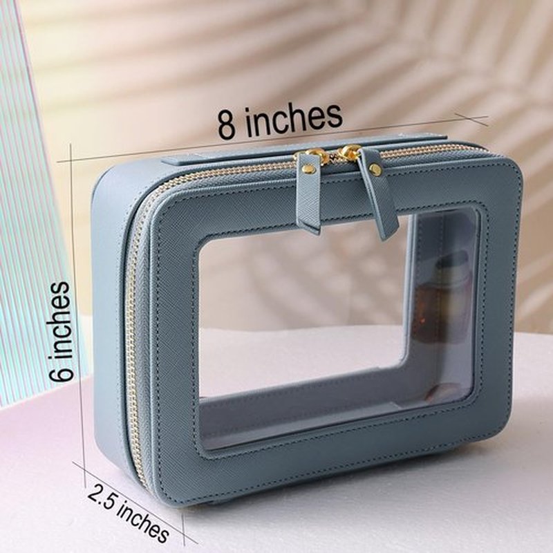 SANHECUN Toiletry bag waterproof cosmetic organizer with handle large opening for travelling (Blue)