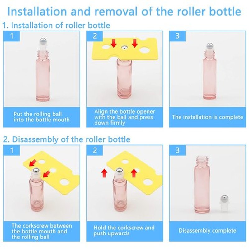 Newzoll 8 Pcs Roller Bottles Set, 10 ml (1/3 oz) Roller Bottles with Funnels & Opener, Glass Roll-on Bottles Vials for Perfumes Aromatherapy Essential Oils Liquid, Rose Gold