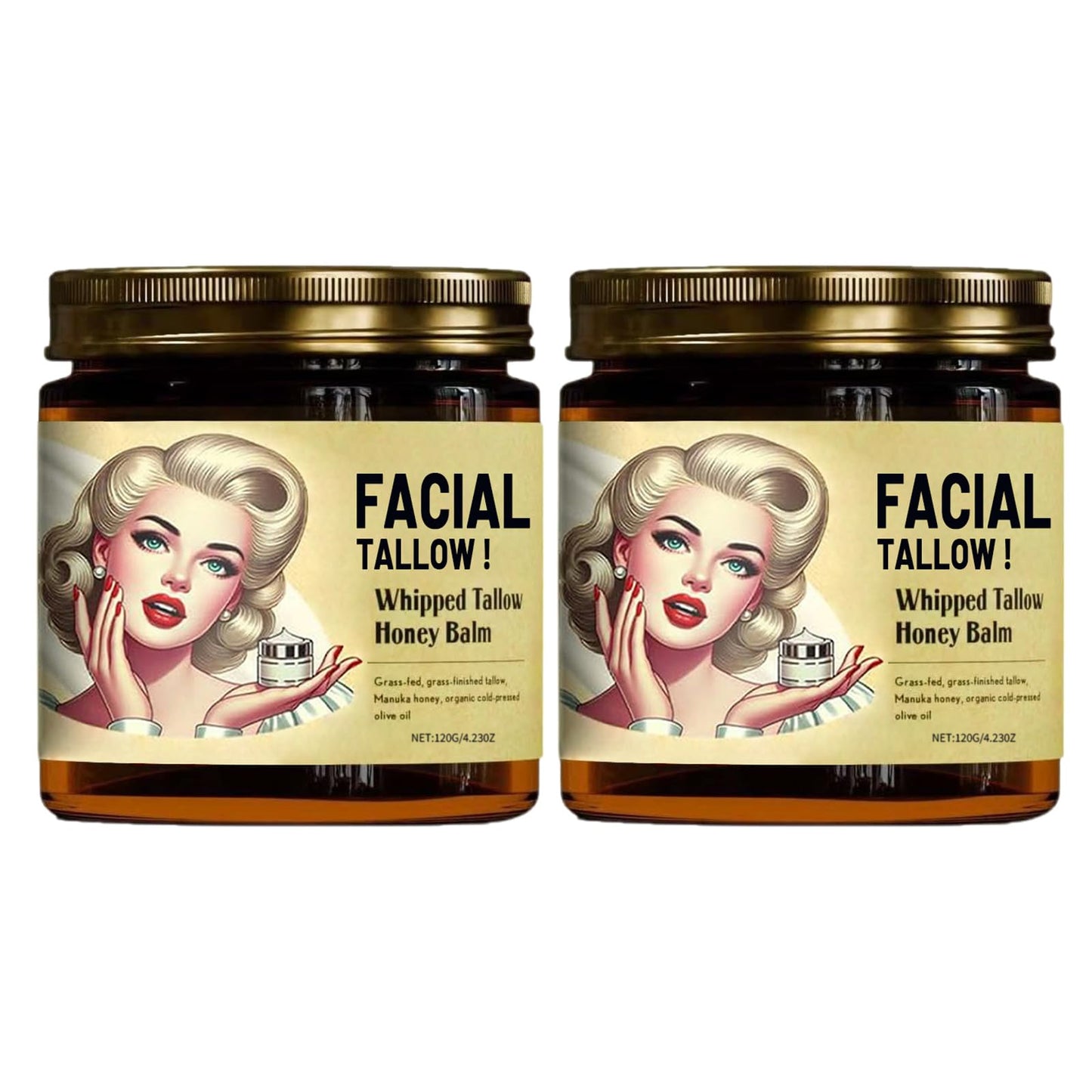 Whipped Tallow Honey Balm, Advanced Tallow and Honey Balm, Whipped Beef Tallow and Manuka Honey Balm, Beef Tallow for Skin, Moisturizing Skincare Natural Ingredients Suitable for All Skin Types (2 Pack)