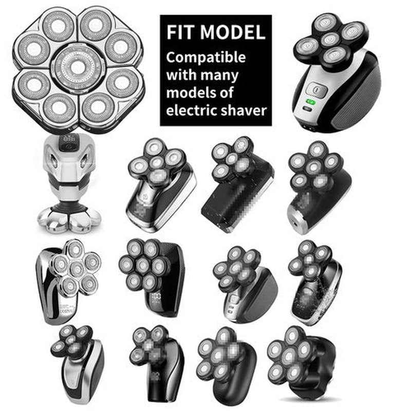 9 Blades Head Shaver Men's Electric Shaver Replacement Heads Universal Replacement Blade Head Electric Razor for Men (9D Silvery)