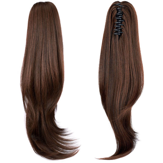 ShulaSHOP Brown ponytail extension,20" clip ponytail hair extensions ponytail curly claw hair ponytailExtension Natural Looking Synthetic Hairpiece for Women