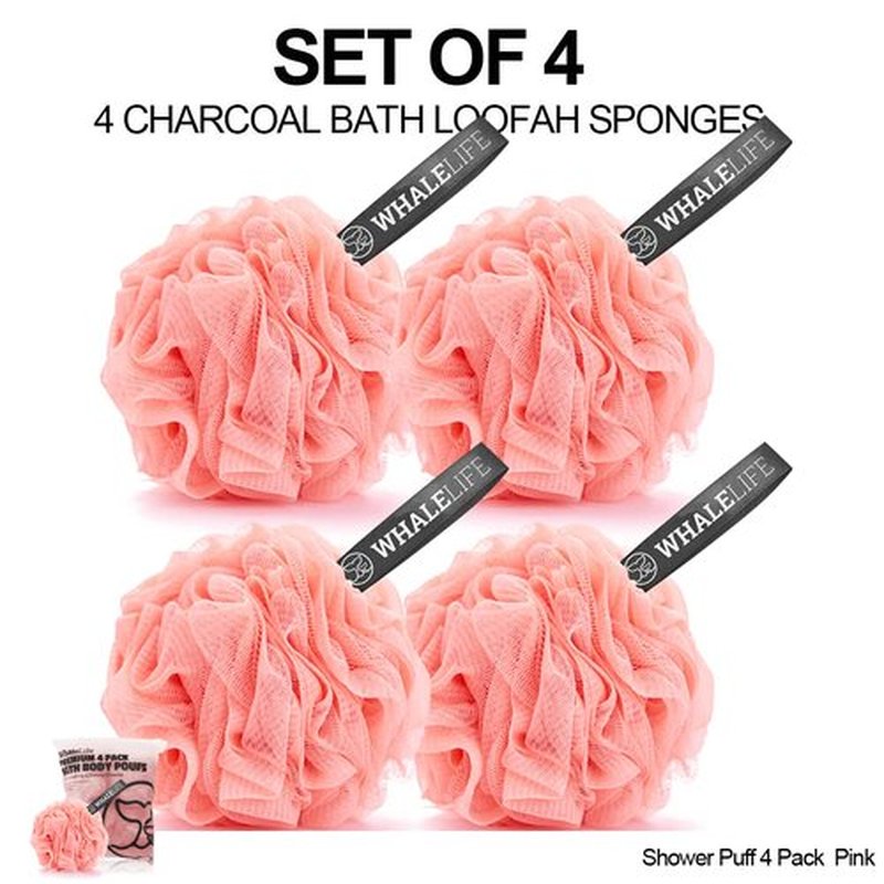 Loofah Sponge Bath Sponge for Women Men 4 Pack (Pink)