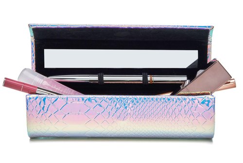 SUSAN FARIS Lipstick Lip Gloss Holder for Purse with Mirror, Long Lipstick and Lip Liner Holder for Purse Upscale Portable Cosmetic Case and Mirror, Perfect for Makeup Refreshes. Luxe Gift Box.
