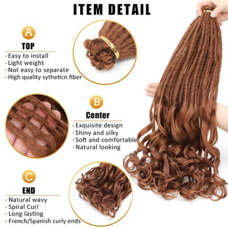 Aguacor Loose Wave Dreadlocks Synthetic French Curly Single Ended Dreadlock Extensions 24inches 10 Strands Thin Soft Spanish Curly SE Dreadlock Extensions for Women (10 Strands, 30#)