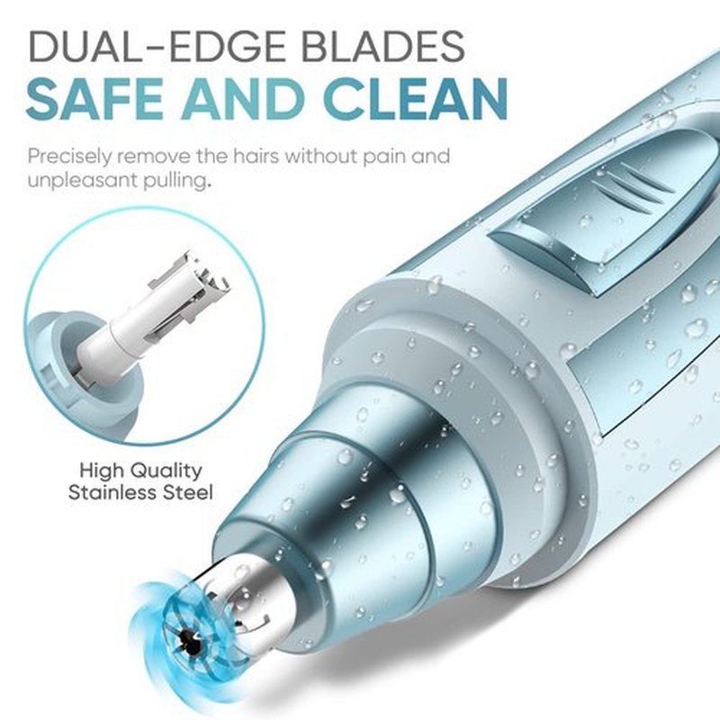 Ear and Nose Hair Trimmer Clipper - 2024 Professional Painless Eyebrow & Facial Hair Trimmer for Men Women, Battery-Operated Trimmer with IPX7 Waterproof, Dual Edge Blades for Easy Cleansing Blue