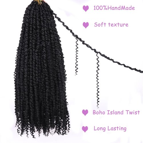 ZRQ Goddess Passion Twist Hair with Curly End 24 Inch Pre Twisted Passion Twist 8 Packs Black Pre Looped Long Boho Style Crochet Braids Hair Extensions for Women