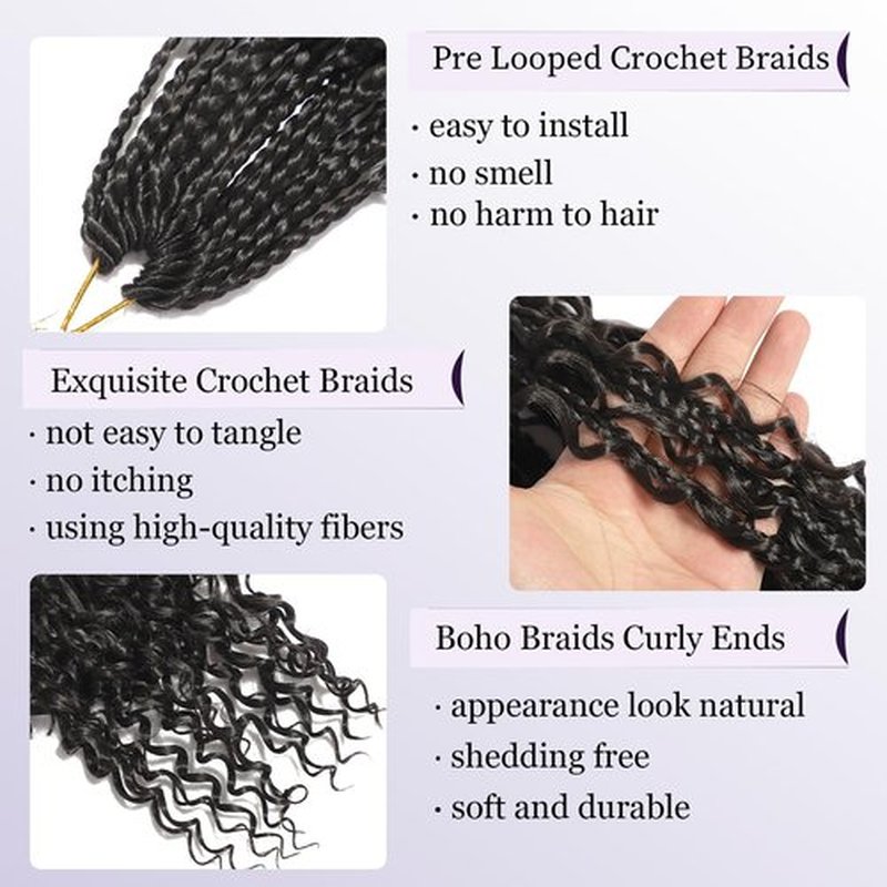 Goddess Box Braids Crochet Hair 18 Inch Crochet Braids Pre Looped Boho Braids Crochet Hair 8 Packs Crochet Hair for Black Women Crochet Box Braids With Curly Ends (18 Inch,2#)