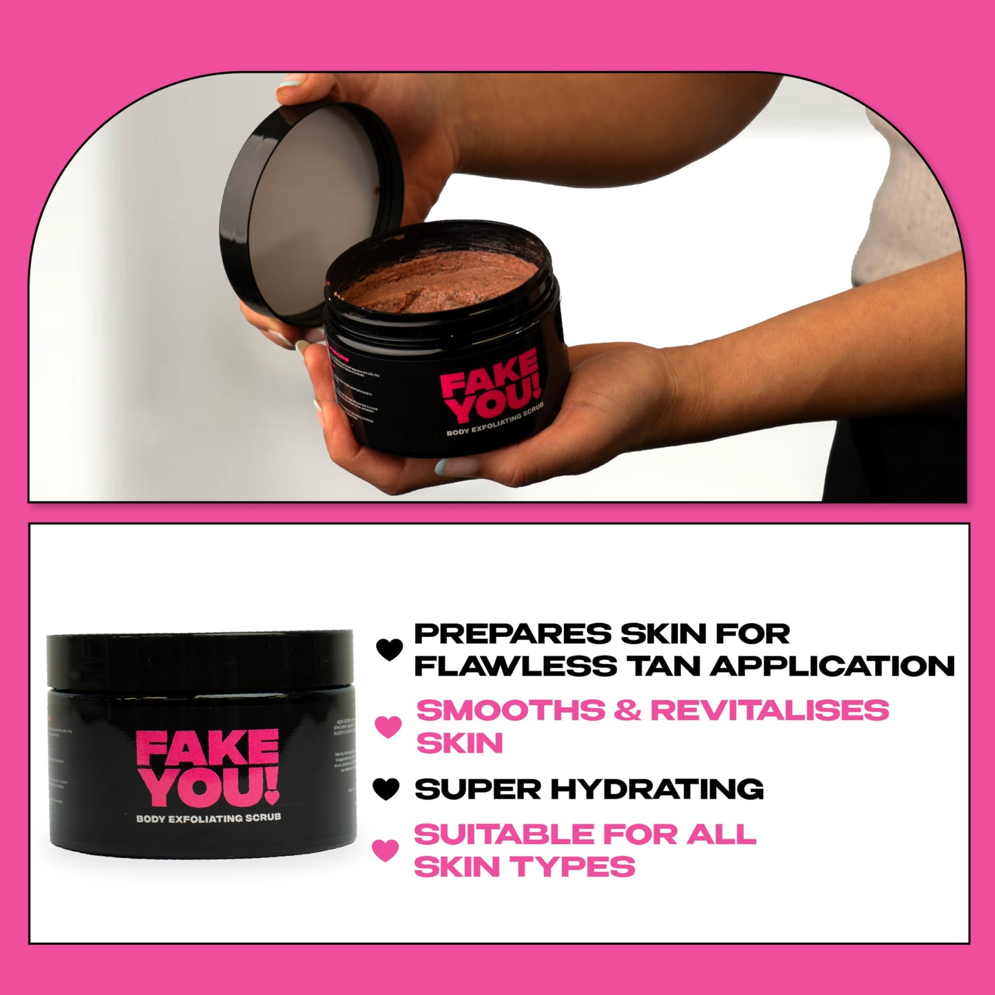 Fake You! Exfoliating Body Scrub – Revitalising Skin Exfoliator for Silky Smooth Skin – Preps for Tanning and Hydration – Body Scrub Exfoliator for Women and Men – 200ml
