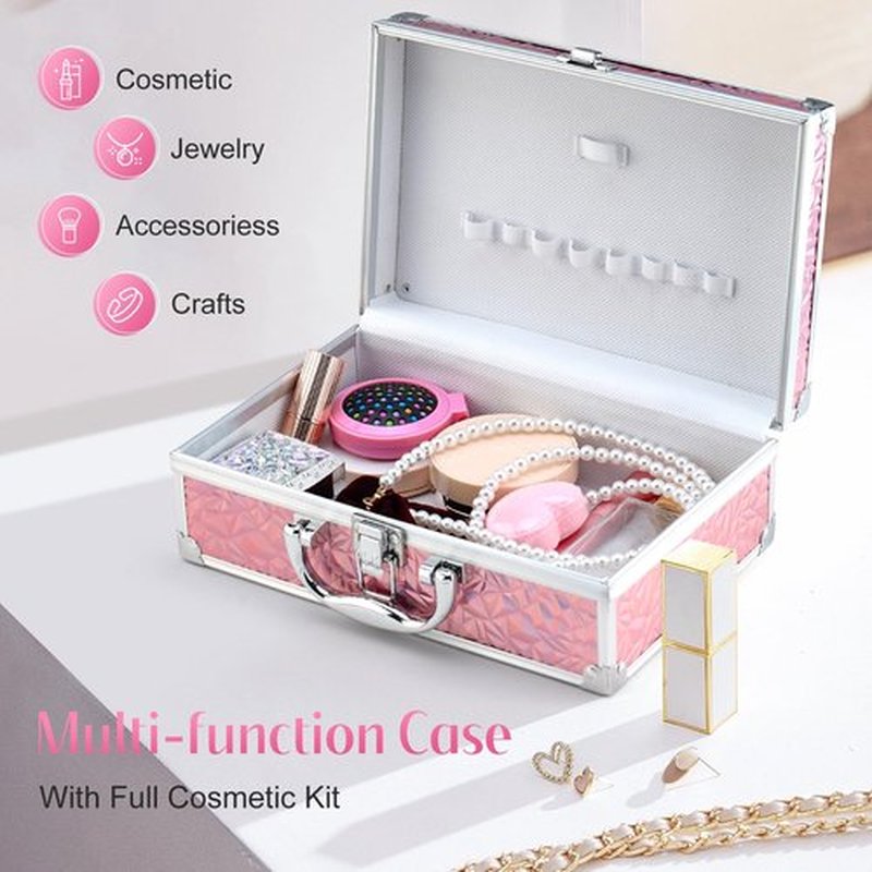 Color Nymph Makeup Case with Full Kit Cosmetics Set For Girls, Makeup Sets For Beginner Teenages Train Case Make Up Kit Cosmetics Box Includs Eyeshadow Lipstick Blush Lipgloss Mascara and Tools -Pink